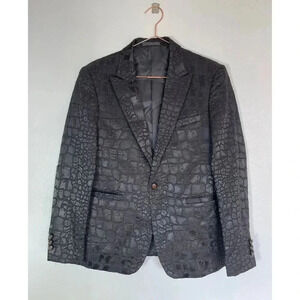 Kowaun Keenly Mens Long Sleeve Blazer Suit Jacket Embossed Crocodile Black 48 M